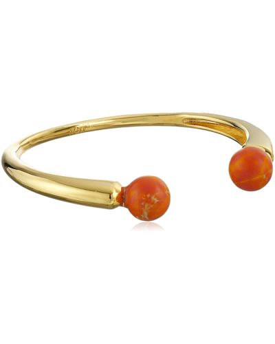 Noir Jewelry Sphere Semi Precious Orange Jasper Open Cuff Bracelet - Multicolor