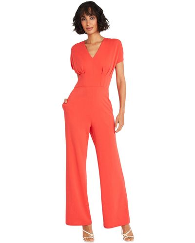 Maggy London Stylish V-neck Dolman Sleeve Wide Pant Legs And Pockets | Jumpsuits For - Red
