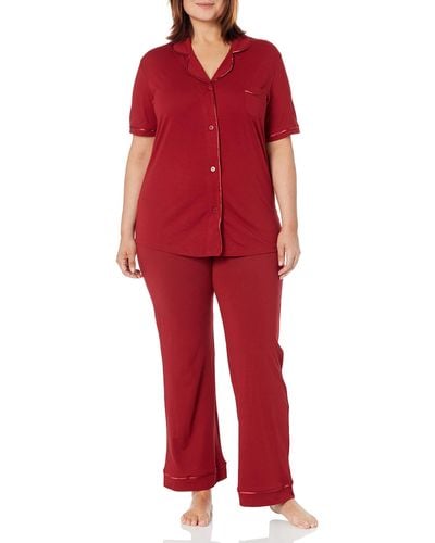 Cosabella Bella Short Sleeve Top & Pant Pajama Set - Red