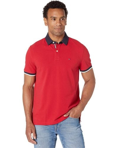 Tommy Hilfiger Adaptive Short Sleeve Polo Shirt With Magnetic Buttons In Custom Fit - Red