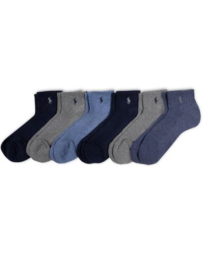 Polo Ralph Lauren Classic Sport Performance Cotton Ankle Socks 6 Pair Pack - Blue