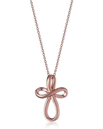 Amazon Essentials Amazon Collection Womens Rose Gold-plated Sterling Silver Open Loop Cross Pendant Necklace - Black