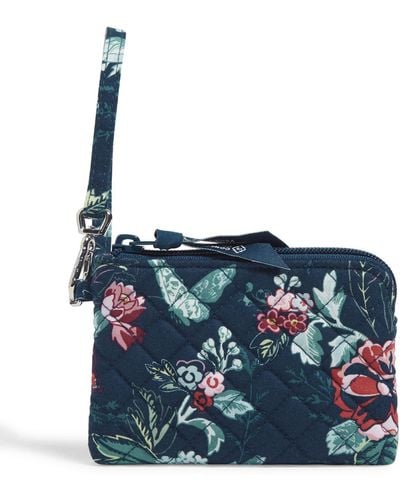 Vera Bradley S Cotton Clip & Zip Mini Pouch Wallet Id Case - Blue