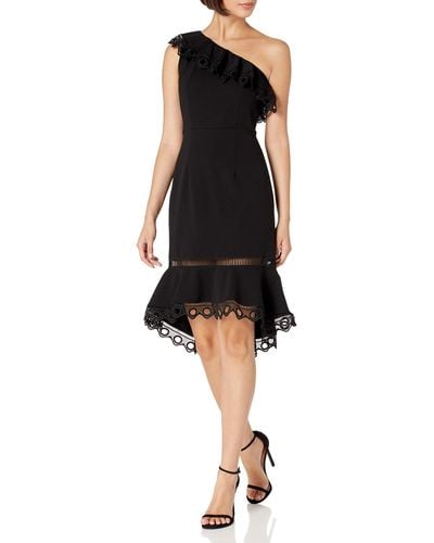 Nanette Lepore Sleeveless One Shoulder Knit Dress W/high-low Flounce Hem - Black