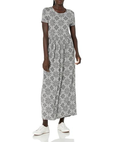Amazon Essentials Short-sleeve Waisted Maxi Dress - Gray
