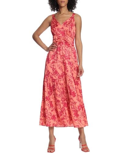 Maggy London Ruched Waist And Tiered Skirt Maxi Dress