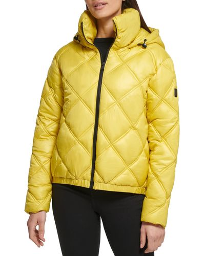 Kenneth Cole Short Hooded Zip Puffer - Yellow