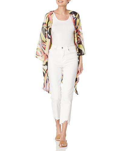 Anne Klein Oversized Sheer Cardigan With Side Slits - White