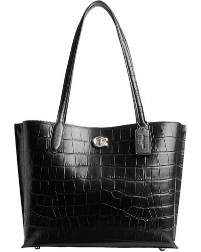 COACH Embossed Croc Willow Tote - Black