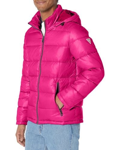 Guess Mid-weight Puffer Jacket With Removable Hood - Pink