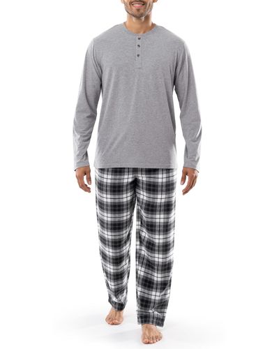 Izod Jersey Henley And Flannel Pant Set - Gray