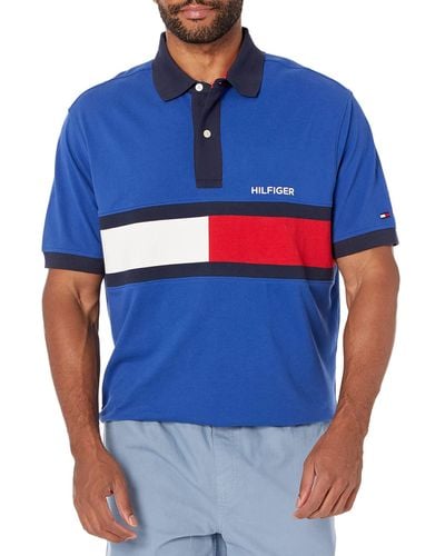 Tommy Hilfiger Big & Tall Short Sleeve Cotton Pique Flag Graphic Polo Shirt In Regular Fit - Blue