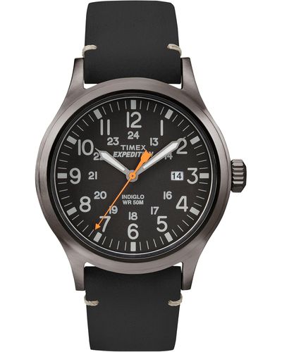 Timex Expedition Scout 40mm Watch – Gray Case Black Dial With Black Genuine Leather