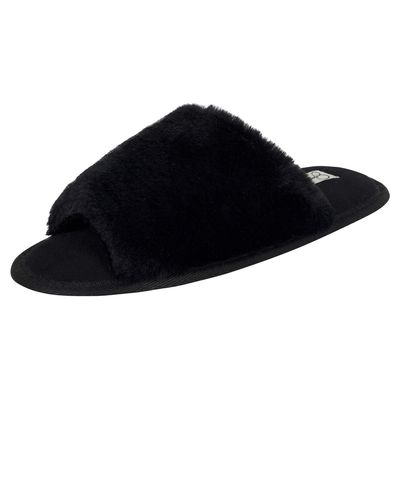 Jessica Simpson Plush Faux Fur Fuzzy Slide On Open Toe Slipper With Memory Foam - Black