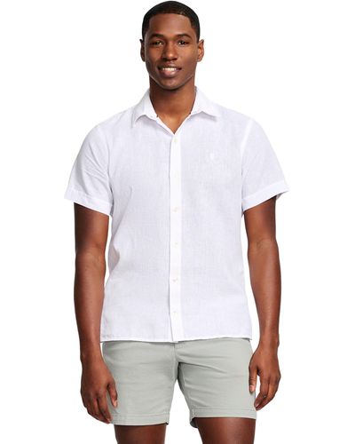 Izod Linen Button Down Short Sleeve Shirt - White