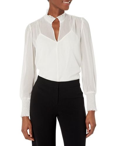 BCBGeneration Sheer Long Sleeve Top With Lining - White