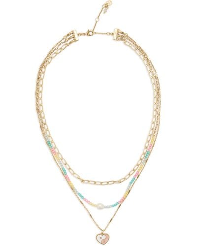 Lucky Brand Rainbow Beaded Enamel Charm Layer Necklace - Metallic