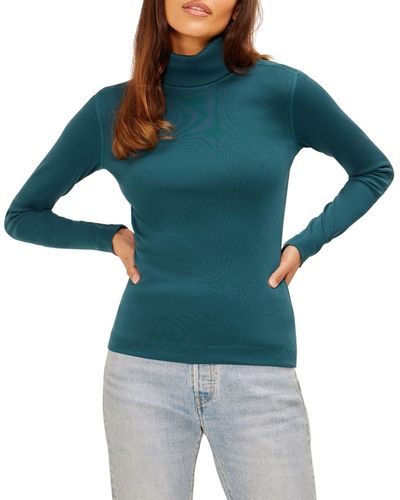 Three Dots Essential Heritage Long Sleeve Turtleneck Top - Blue