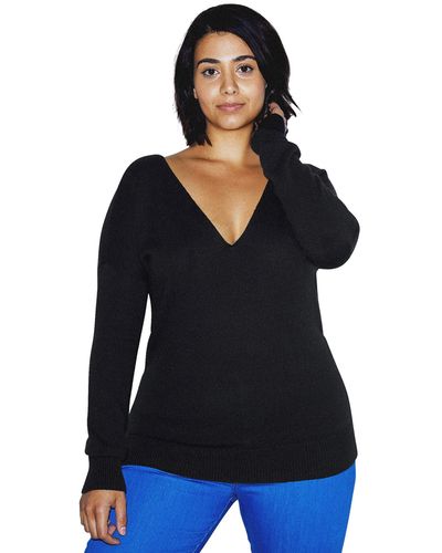 American Apparel Basic Knit Long Sleeve V Sweater - Black
