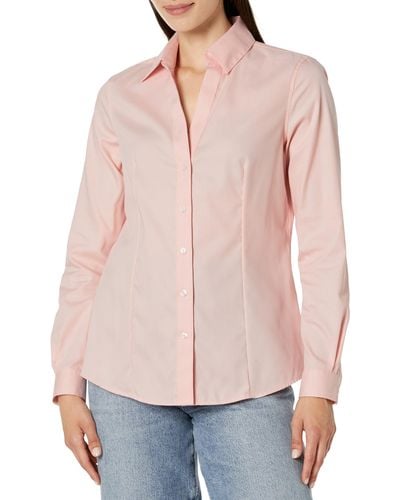 Jones New York Easy Care Y Neck Button Down Shirt-rose - Pink