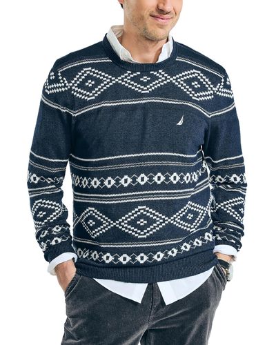 Nautica Sustainably Crafted Fair Isle Crewneck Sweater - Blue