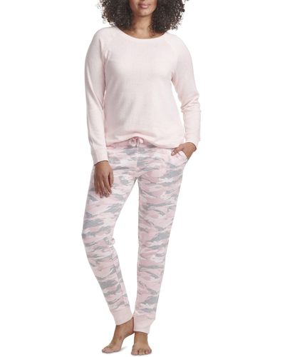 Splendid Pullover Pajama Top And Jogger Sweatpant Sleep Set - Pink