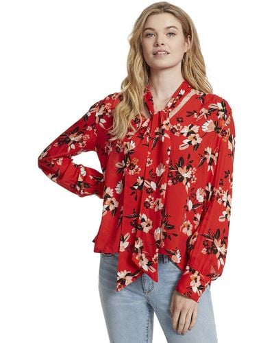 Jessica Simpson Dazed Neck Tie Long Sleeve Twilly Blouse - Multicolor