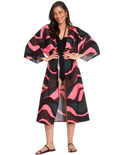 Gottex Standard Beach Life Iris Short Sleeves Kimono One Size - Red