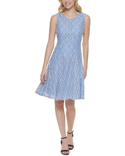Tommy Hilfiger Petite Sleeveless Fit And Flare For To Wear As A Party Dress - Blue