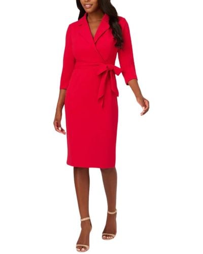 Adrianna Papell Wrap Front Crepe Dress - Red