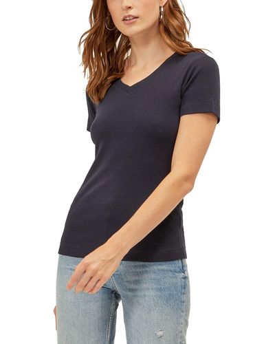 Three Dots Womens Essential V-neck Short Sleeve Tee T Shirt - Blue