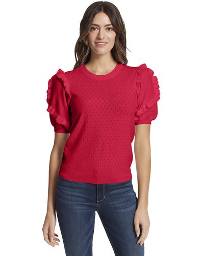 Ella Moss Eveline Rulffle Trim Sleeve Sweater Top - Red