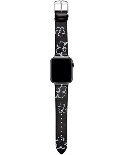 Ted Baker Magnolia Leather Smartwatch Band Compatible With Apple Watch Strap 42mm, 44mm - Black