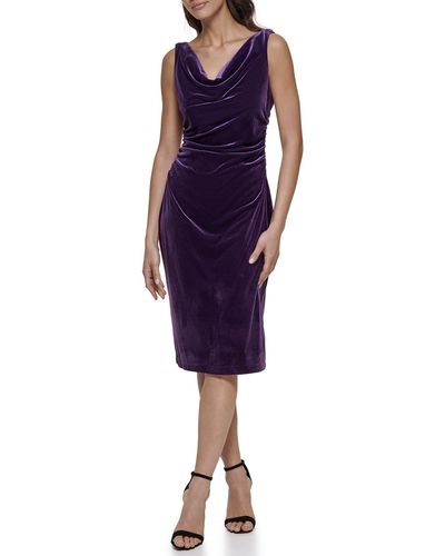 Kensie Cowl Neck Stretch Velvet Sheath Dress - Purple