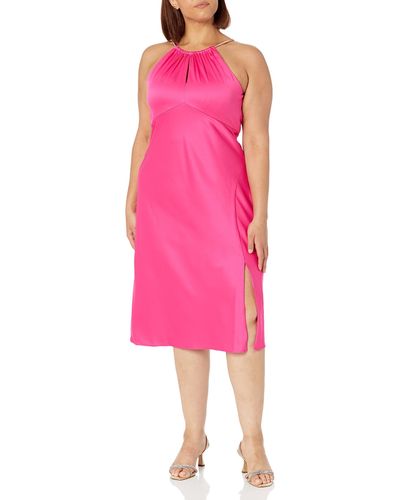 Adrianna Papell Satin Crepe Halter Dress - Pink