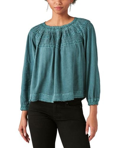 Lucky Brand Lace Peasant Top - Green