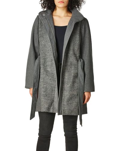 Vince Camuto Belted Wool Coat With High Neck And Pu Trim V29777a-me - Gray