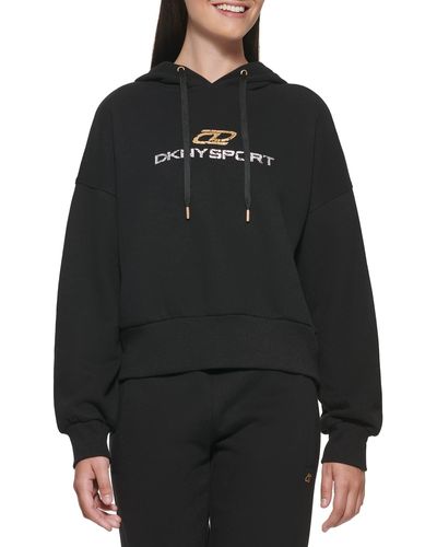 DKNY Sport Fleece Long Sleeve Logo Hoodie - Black