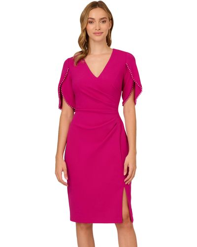 Adrianna Papell Knit Crepe Pearl Trim Dress - Pink