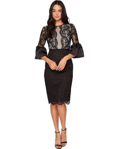 Maggy London Scroll Lace Cocktail Sheath Mixed With Stretch Satin - Black