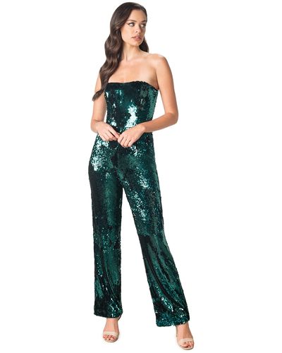 Dress the Population Andy Strapless Sequin Wide Leg Jumpsuit - Blue
