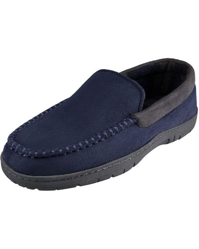 Hanes Moccasin Slipper House Shoe With Indoor Outdoor Memory Foam Sole Fresh Iq Odor Protection - Blue