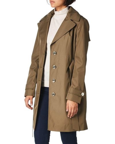 Calvin Klein Single Breasted Belted Rain Jacket With Removable Hood Trench Coat - Natural