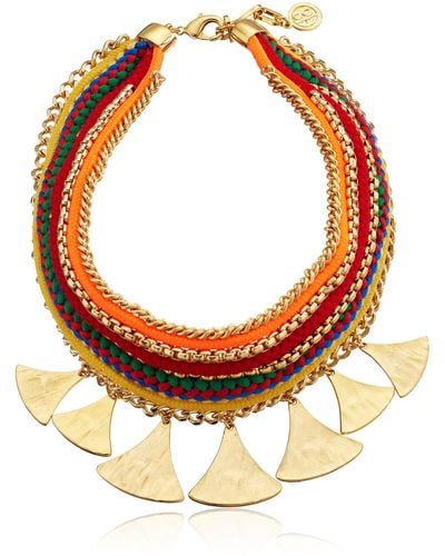 Ben-Amun Multicolor Woven-cord Pendant Necklace - Orange