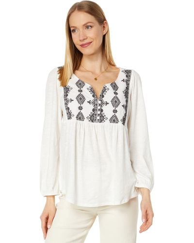 Lucky Brand Embroidered Peasant Top - White