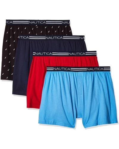 Nautica Mens Classic Cotton Loose Knit Boxer Shorts - Blue