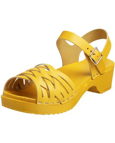 Swedish Hasbeens Braided Low Ankle Strap Sandal,yellow,42 Eu