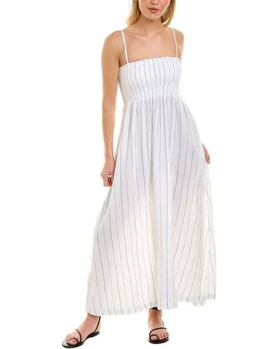 Monrow Pinstripe Gauze Smocked Maxi Dress White