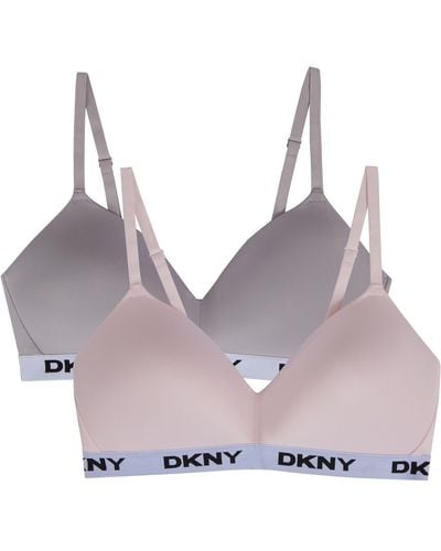 DKNY Contrast Logo Full Coverage Wireless T-shirt Bra - Gray