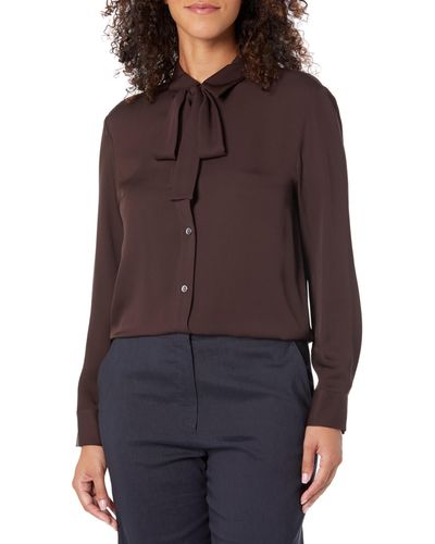 Theory Wide Tie Neck Blouse - Brown